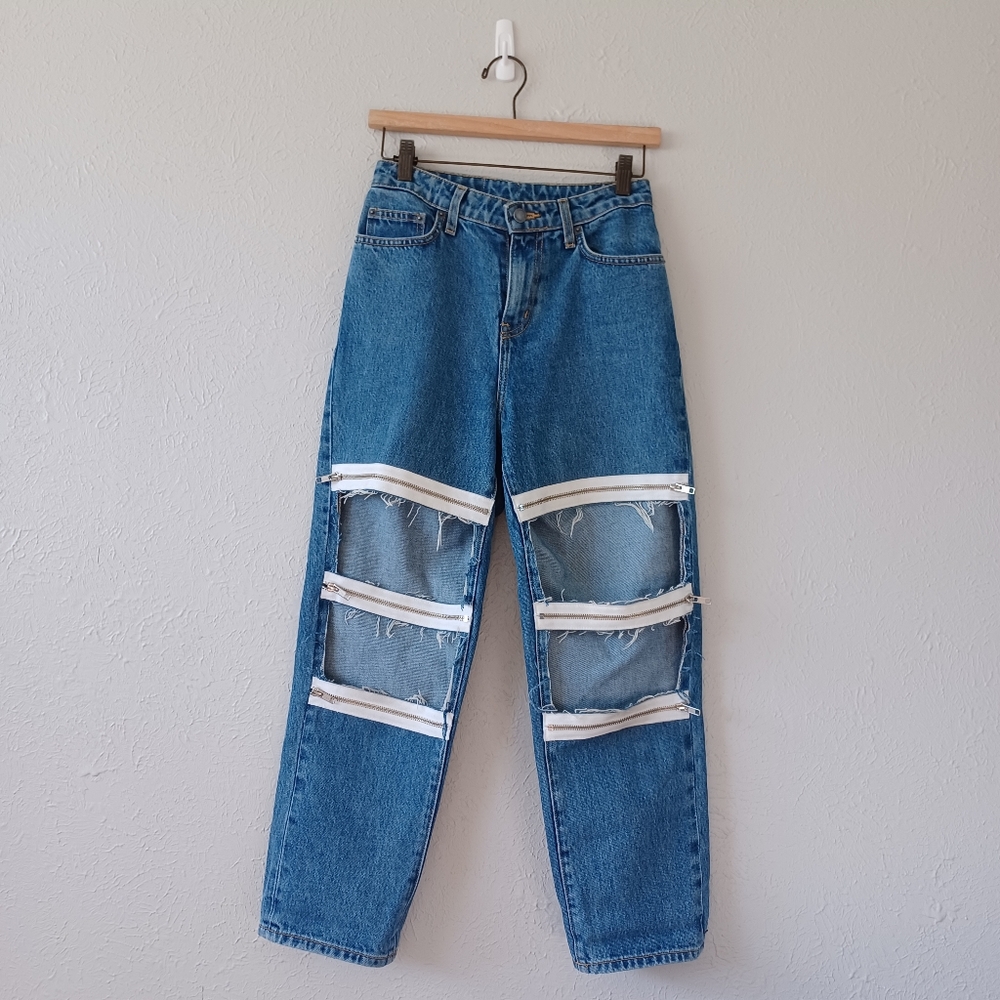 Carmar Blue Distressed Zipper Cut-Out High-Waist Jeans